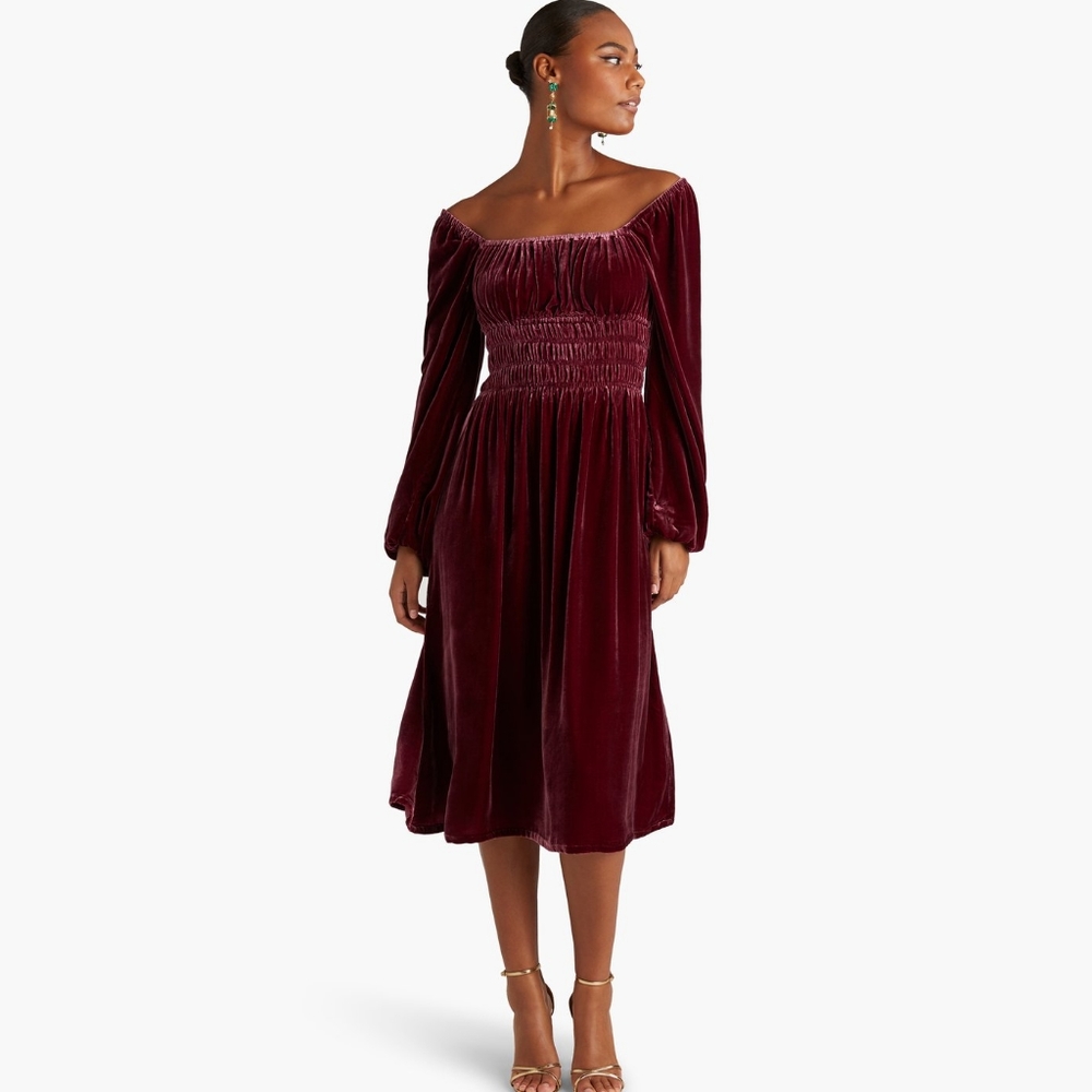 Hill house NWT jasmine velvet Burgundy long balloon sleeve nap dress